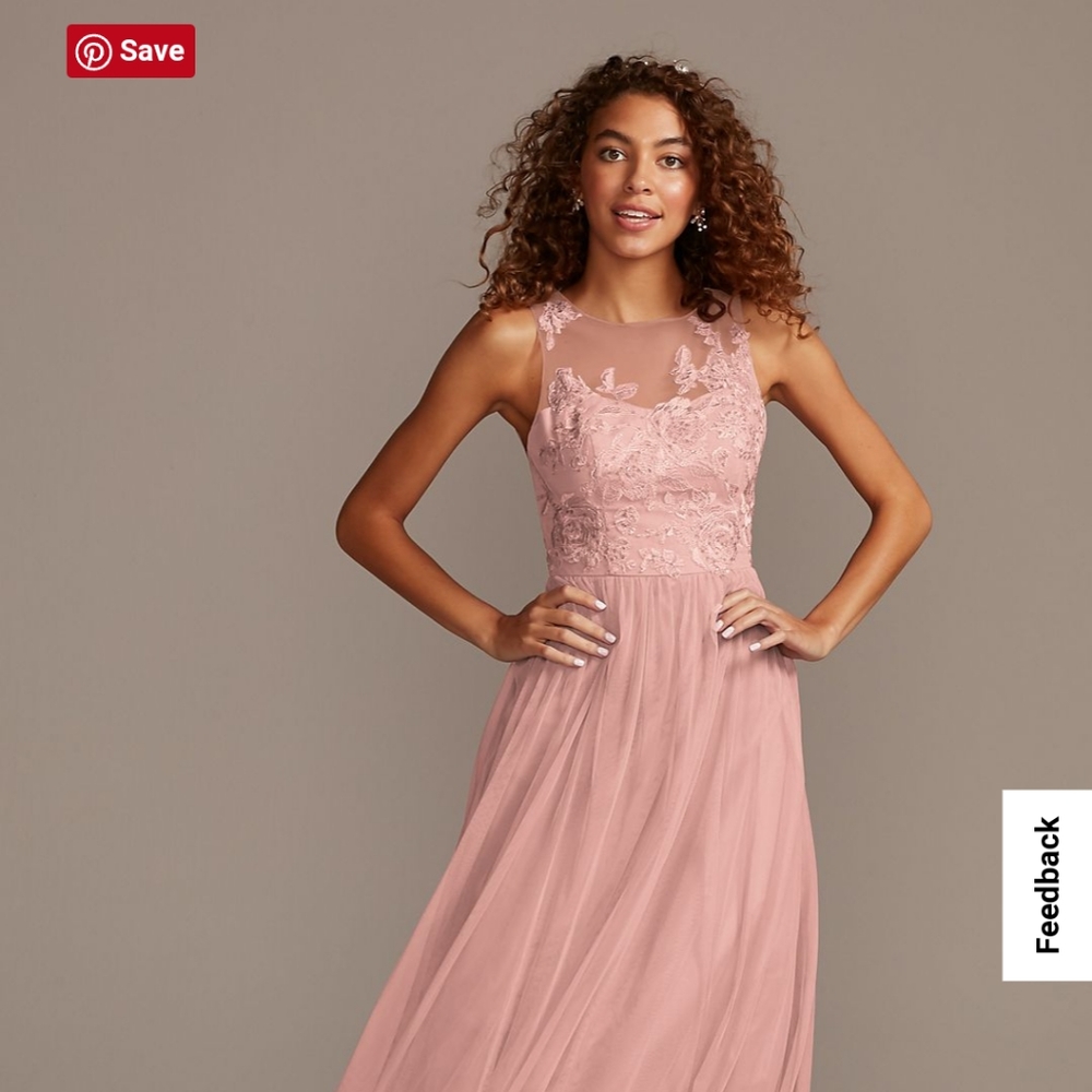 David's Bridal Sleeveless Embroidered Soft Net Bridesmaid's Dress